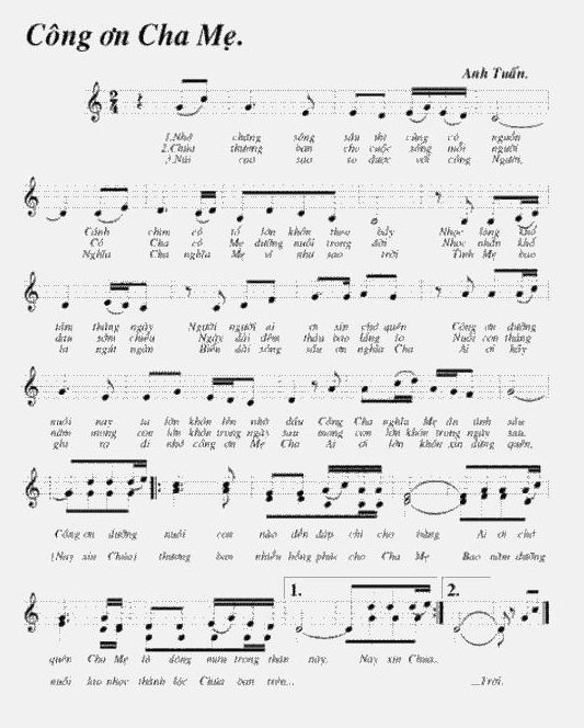 Sheet nhạc Công Ơn Cha Mẹ